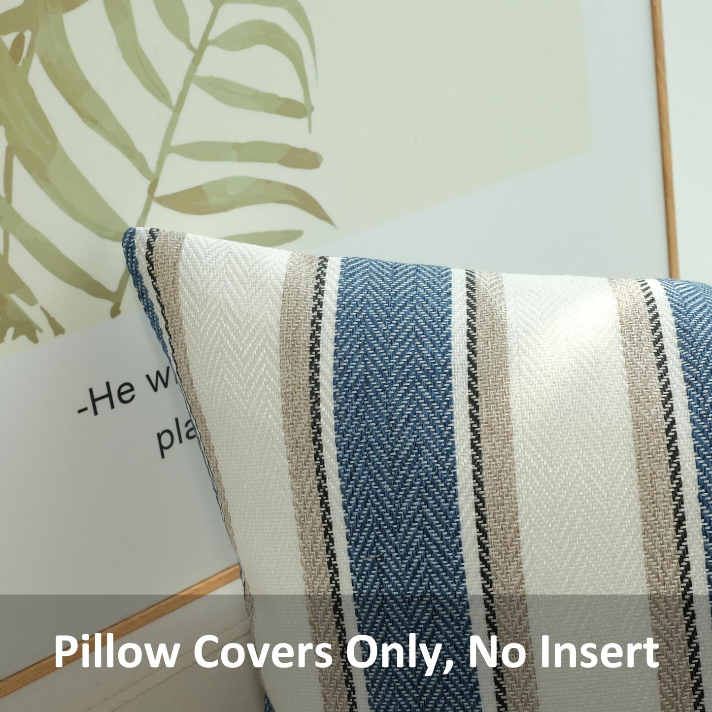 JOJUSIS Stripe Throw Pillow Covers Farmhouse Pillowcases Pack of 2 16 x 16 Inch Blue