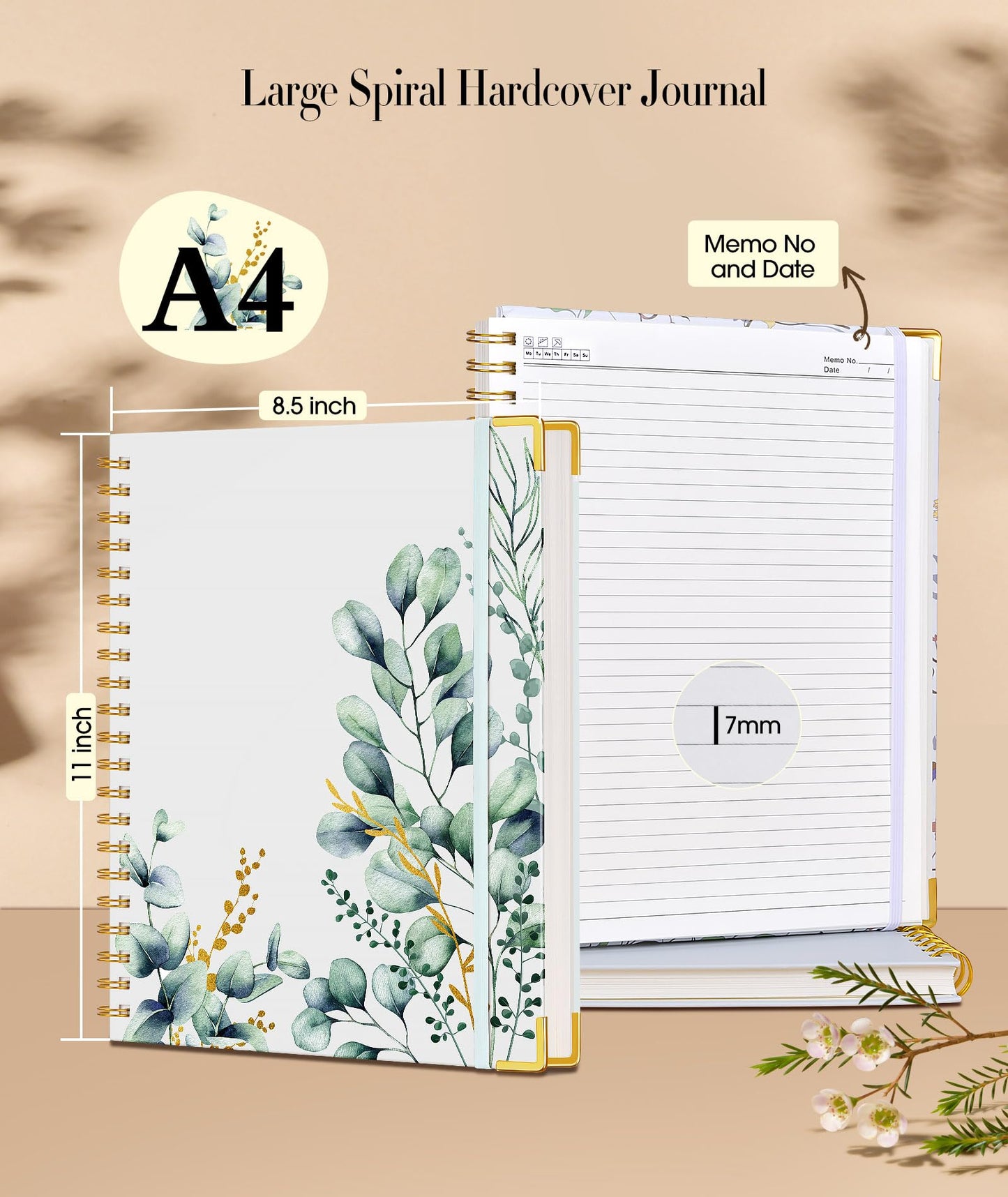 Aesthetic Spiral Notebook Journal for Women, 200 Pages Lined Notebooks 8.5” x 11”, A4 Large Hardcover Spiral Journals with 100 GSM Thick Paper, Cute College Ruled Notebook for Writing Work School