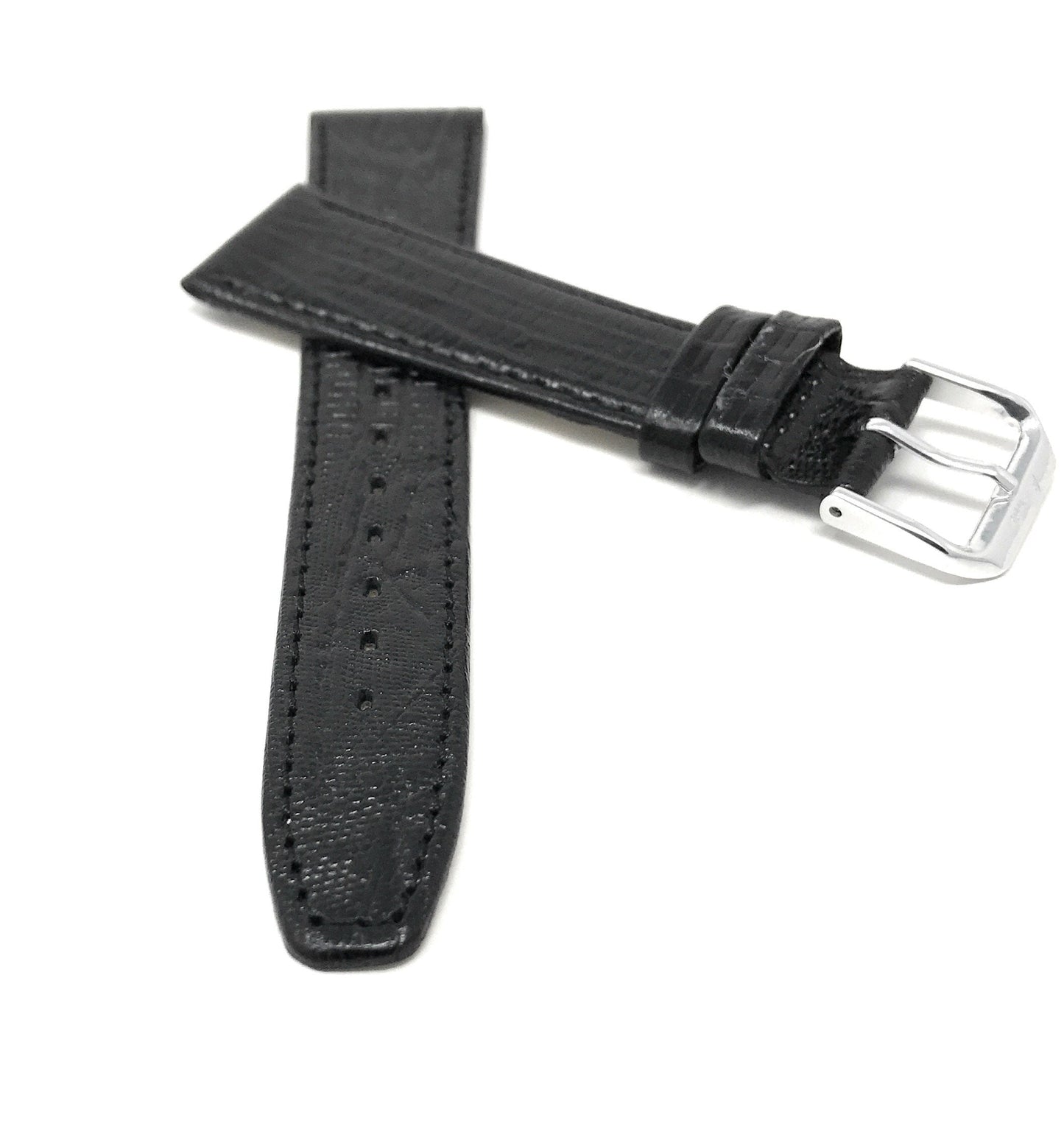 Bandini 10mm Womens Italian Leather Watch Band Strap - Black - Lizard Pattern - Slim