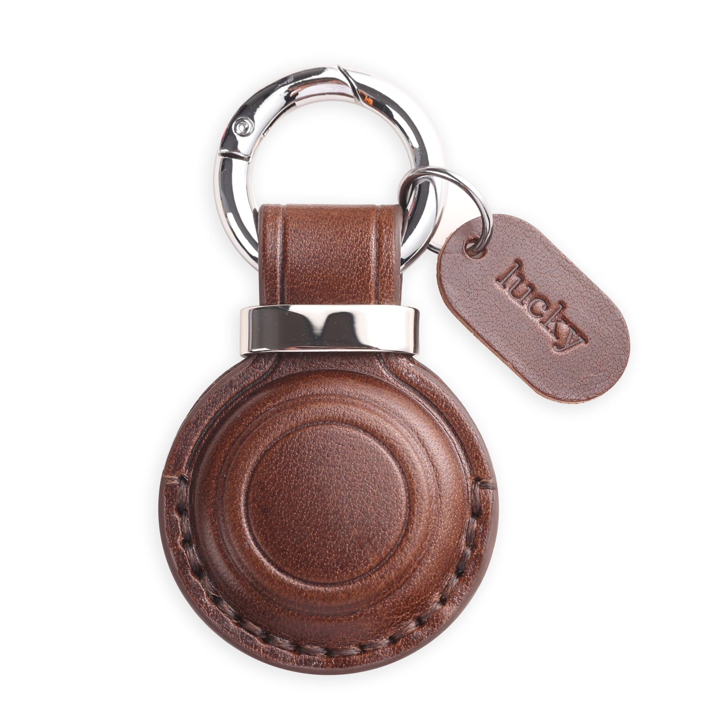 Jayanes Genuine Leather AirTag Keychain Holder - Compatible with Apple AirTag Holder Keychain, Secure Hidden Air Tag Case Cover Key Chain Ring Fob Accessories (Dark Brown)