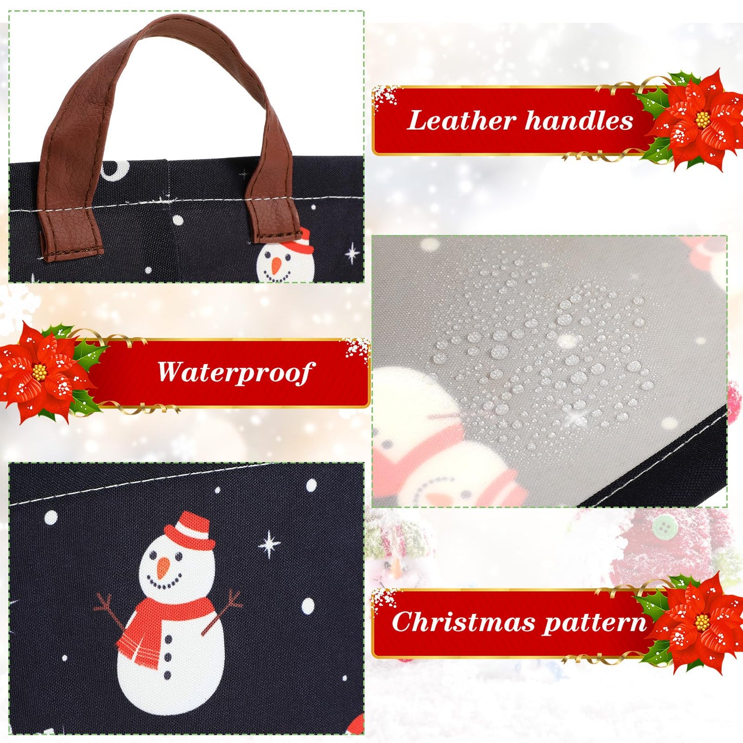 Yoojahow 3 Pack Xmas Christmas Storage Baskets Waterproof Canvas with Leather Handles Collapsible Storage Bins Cube Red Black Baskets for Closet Clothes Room Decor Gift Basket