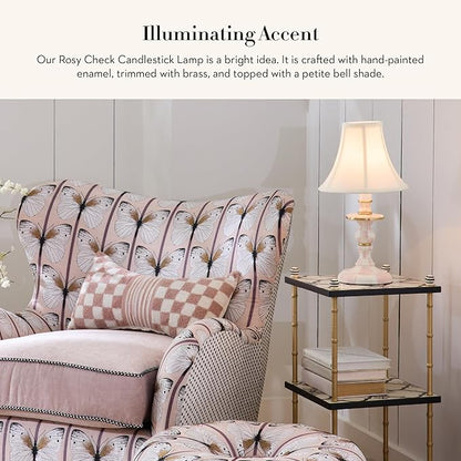 MACKENZIE-CHILDS Candlestick Lamp, Decorative Lamp for Living Room or Bedroom, Pink-and-White Rosy Check
