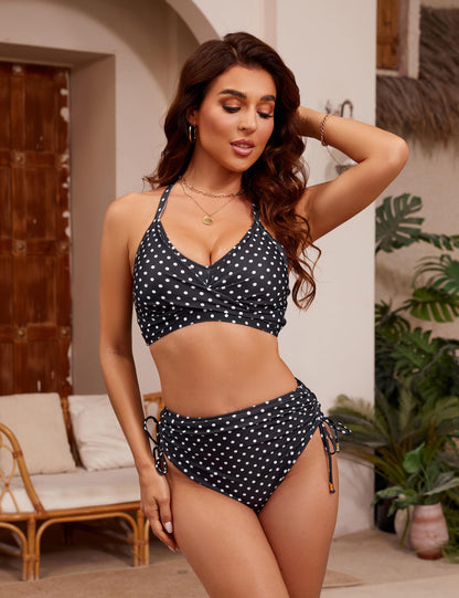 Blooming Jelly Womens High Waisted Bikini Sets Modest Swimsuit Tummy Control Bathing Suit Swimwear (Medium, Black)