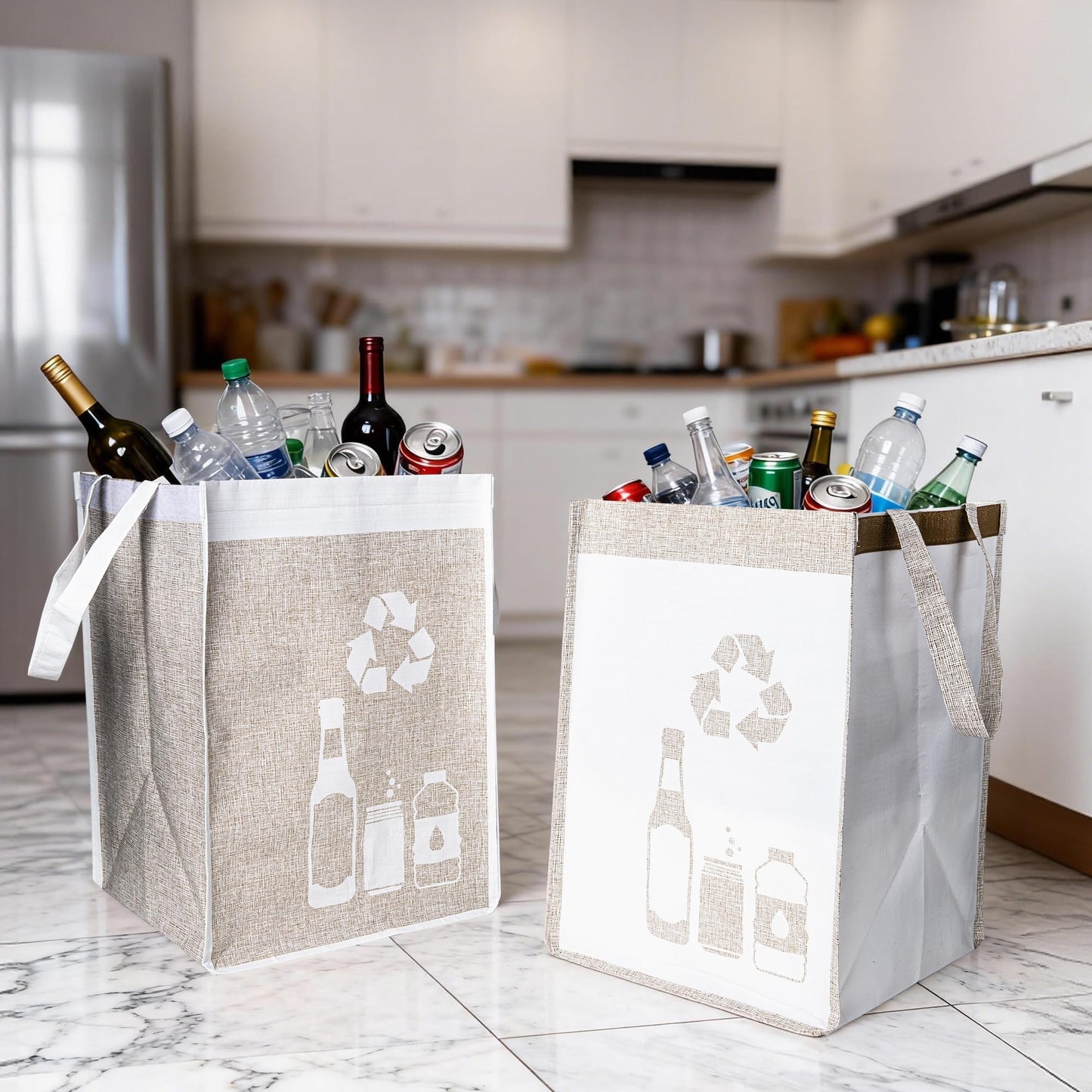 REFARICO Recycle Waste Bag for Kitchen Home- Indoor Recycling Bins Trash Sorting Organizer, Reusable and Waterproof, Yellow, 2 Pack