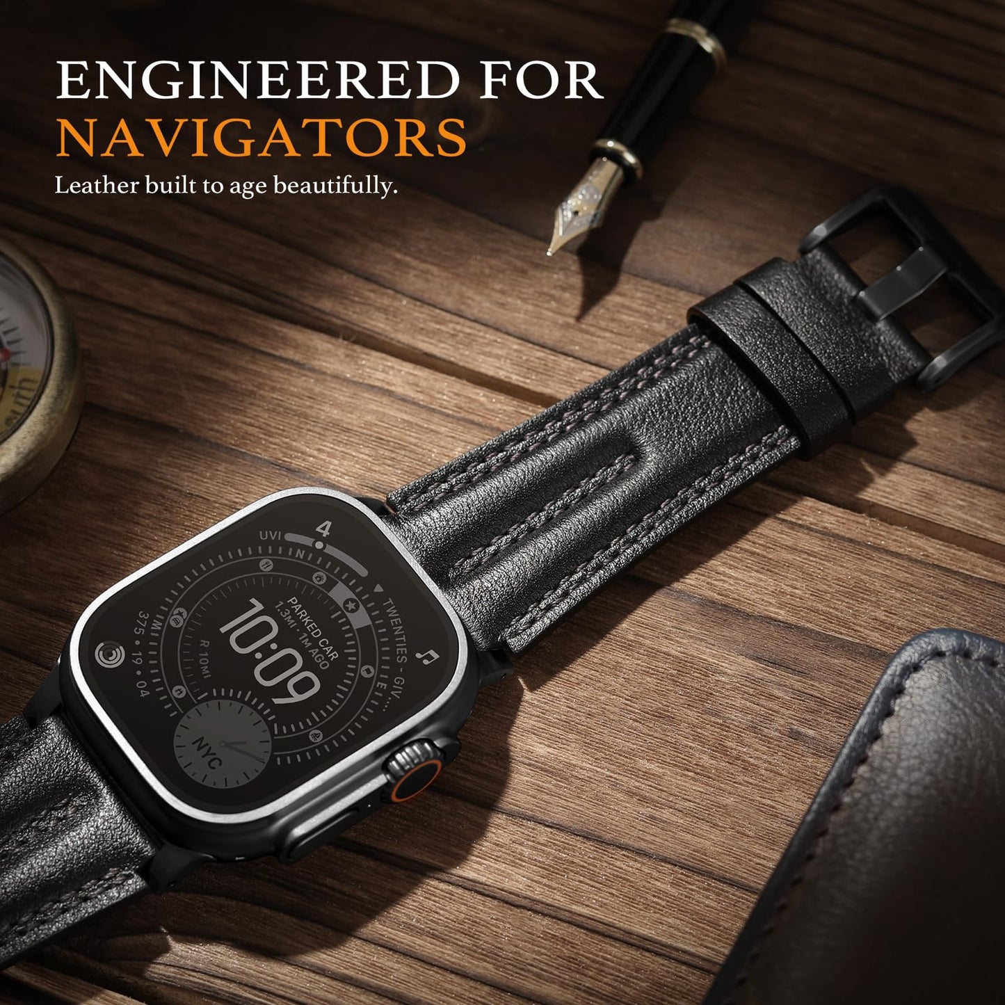 Tlselt Leather Band for Apple Watch Ultra Band 49mm/46mm/45mm/44mm/42mm-Ultra 3 2 1, Series 11 10 9 8 7 6 5 4 3, SE 3 2 1, for iWatch Handcrafted Band Men Genuine Leather Rugged Vintage Strap