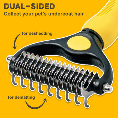 Pawradise Deshedding Dog Brush - Double-Sided Pet Hair Remover for Cats & Dogs - Yellow Undercoat Grooming Rake for Shedding and Dematting