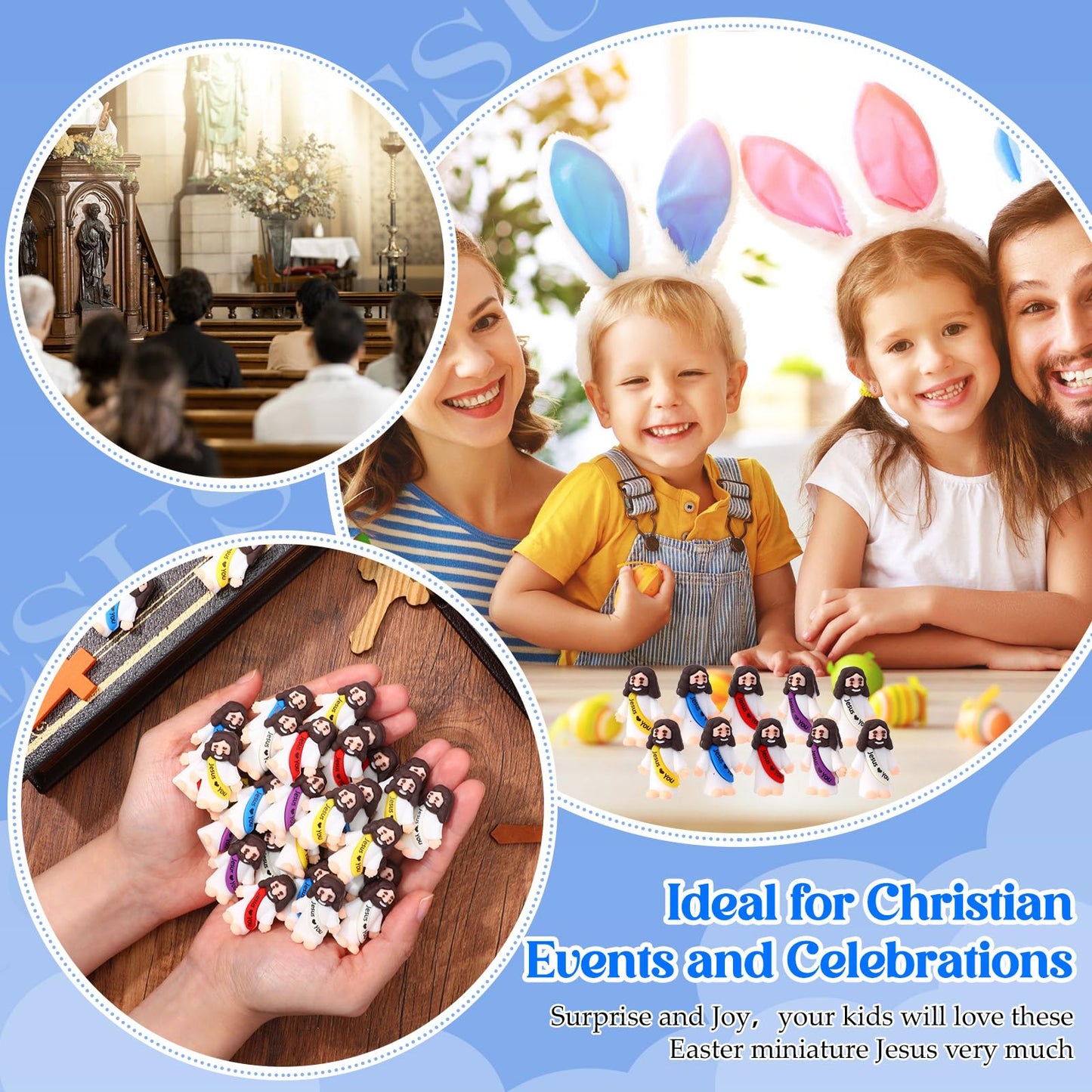 Bememo 25 Pcs Little Jesus Figures Original Design Jesus Love You Mini Rubber Toys to Hide and Seek Christmas Religious Party Favors Sunday School Baptism Gifts(Lively Colors)