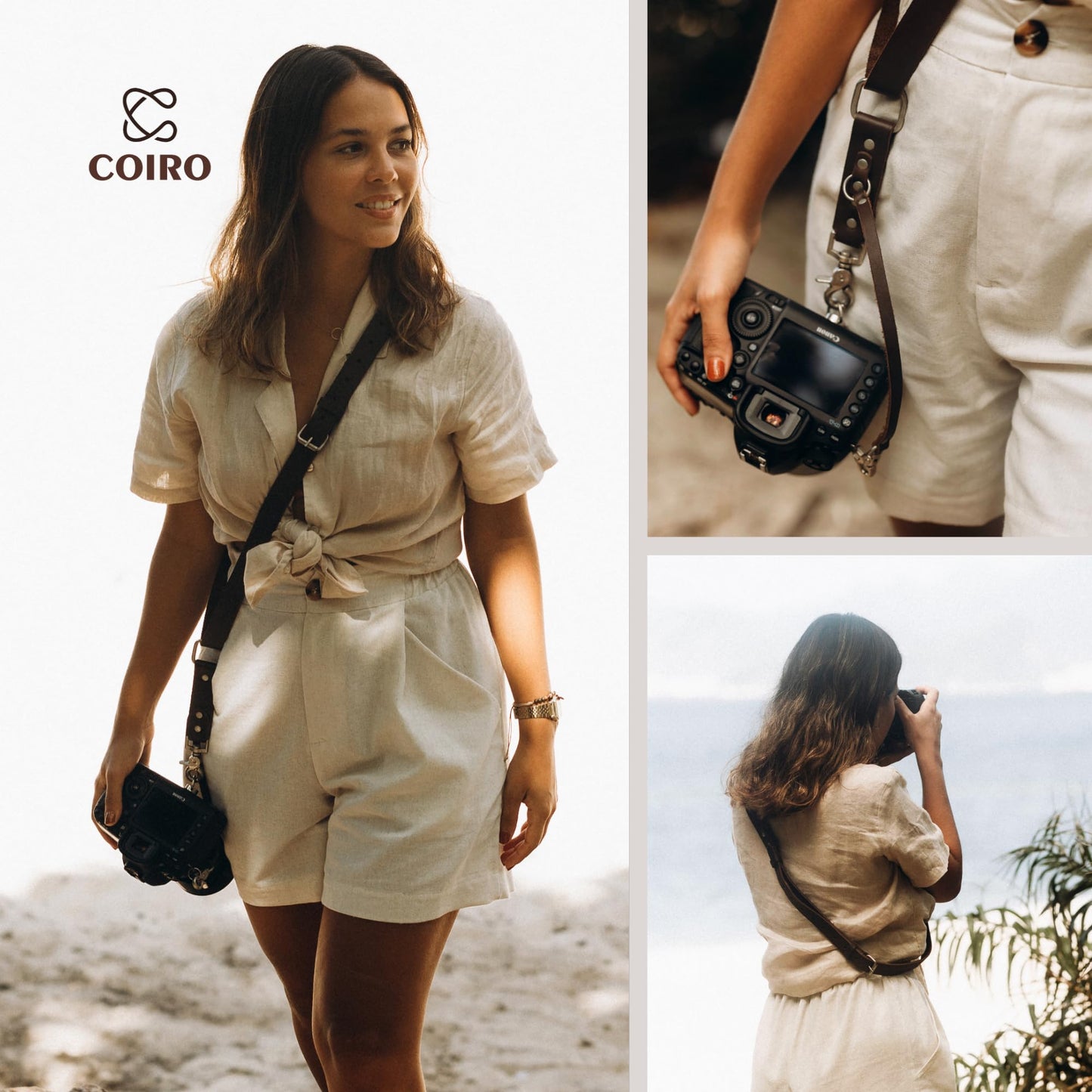 C Coiro Leather Camera Strap for One Camera - Professional Single Leather Harness Shoulder Strap Quick Release Gear DSLR/SLR, Camera Accessories for Photography, Brown