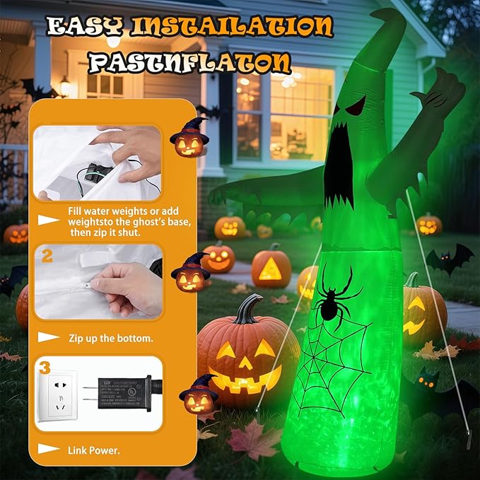 Halloween Inflatable Ghost Decoration, LED Color Changing Lights, Outdoor Yard Decor with Wings (12FT Giant Terror Spider Ghost)