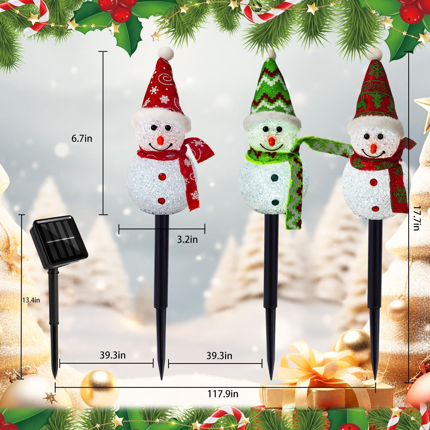 TAILERRI Solar Christmas Pathway Lights Outdoor Decorations, Set of 3 LED Snowman Stake Lights, Waterproof Walkway Landscape Light for Yard, Garden, Winter Decor (Red/Green Snowman, 3-Pack)