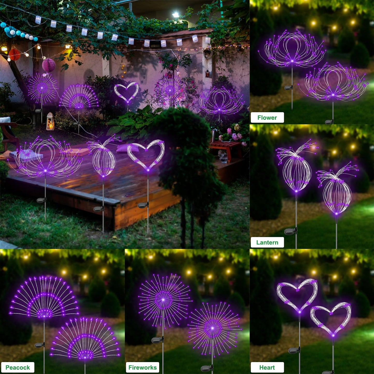 Slyuexu Solar Garden Lights Outdoor Waterproof, 2 Pack 120 LED Solar Firework Lights Decorative Garden Décor Outside for Flowerbed Pathway Party Christmas Decoration, Purple