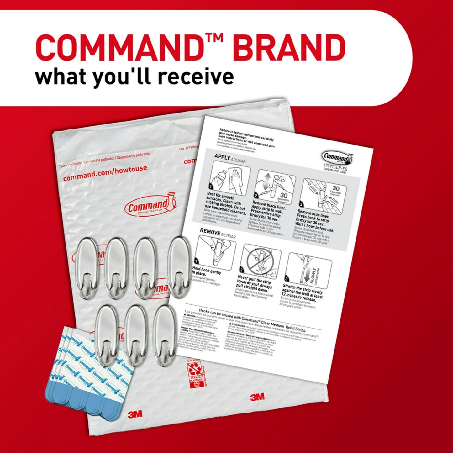 Command Medium Clear Wall Hook, 7 Wall Hook and 12 Strips, Damage-Free Hanging with Adhesive, Great for Hanging Home Decor, Holds up to 2 lb