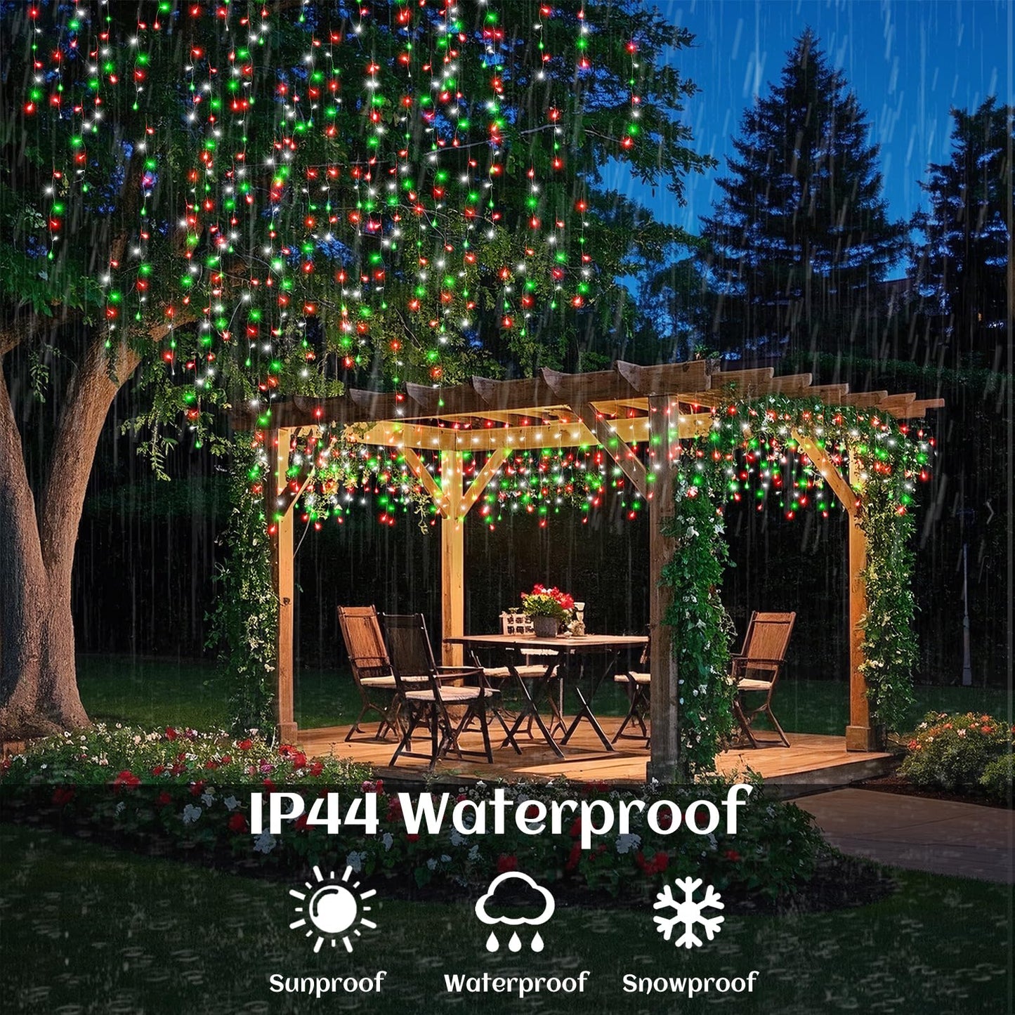 66ft Icicle Lights for Outside, Red White and Green Christmas Lights Outdoor Indoor, 640 LED Twinkle String Light with 120 Drops, Clear Wire Connectable Timer for Thanksgiving Room Home Wall Bedroom