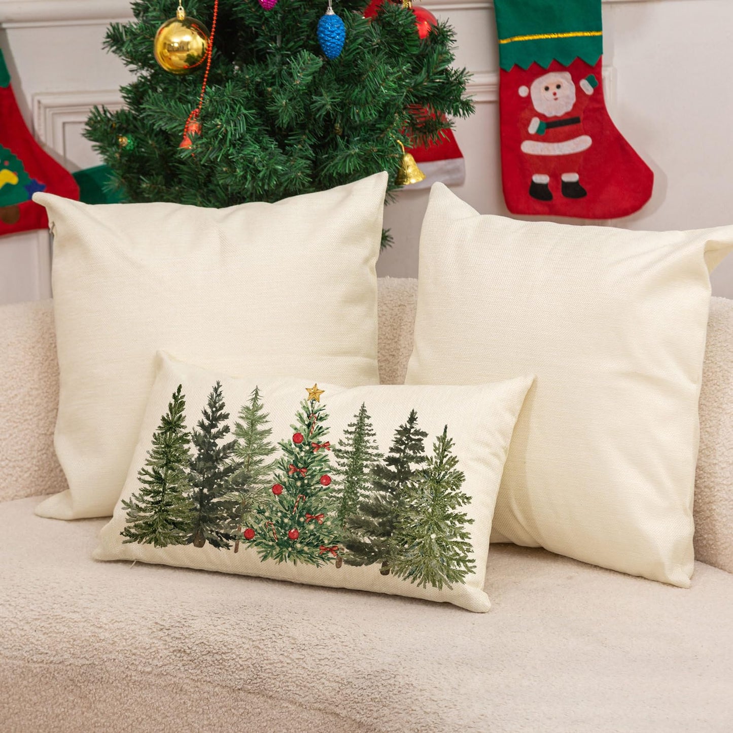 Christmas Rectangle Pillow Cover Watercolor Xmas Pine Tree Throw Pillow Case 12 x 20 Inch Cushion Cover for Winter Party Home Farmhouse Couch Sofa Car