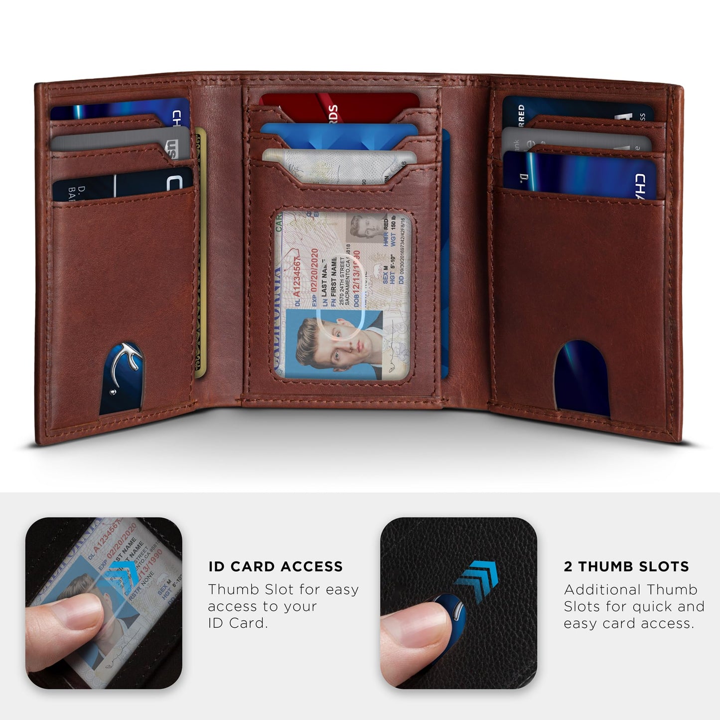 SERMAN BRANDS Trifold Wallet for Men - RFID Blocking Full Grain Leather, 11 Card Slots & ID Window, Slim Everyday Carry, Durable Stitching, Gift for Him