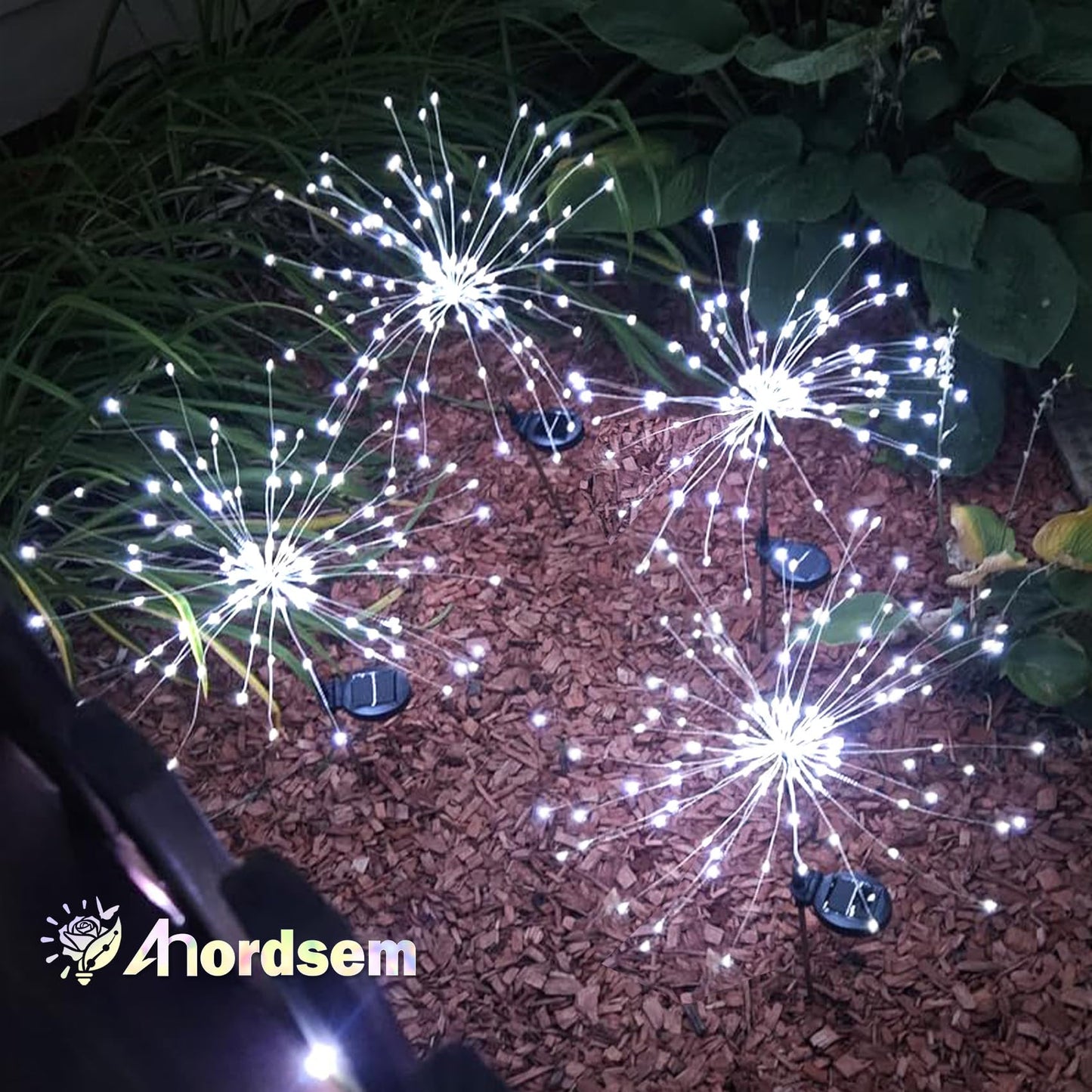 Anordsem Solar Garden Lights Outdoor: Bendable Copper Wire with 120 LED Firework Beads - White Waterproof DIY Fairy Decorations for Yard Patio Path - Gifts for Women Mom Homeowners