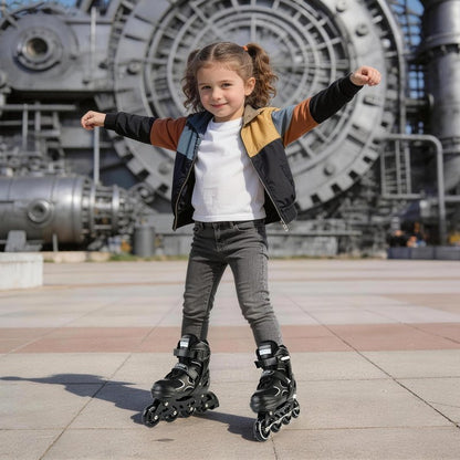 2PM SPORTS Inline Skates for Kids Girls Boys Ages 5-8 8-12 4-6 6-12 with Light Up Wheels, Adjustable Roller Skates Blades for Adults Men Women Male Beginners Youths, Black Large