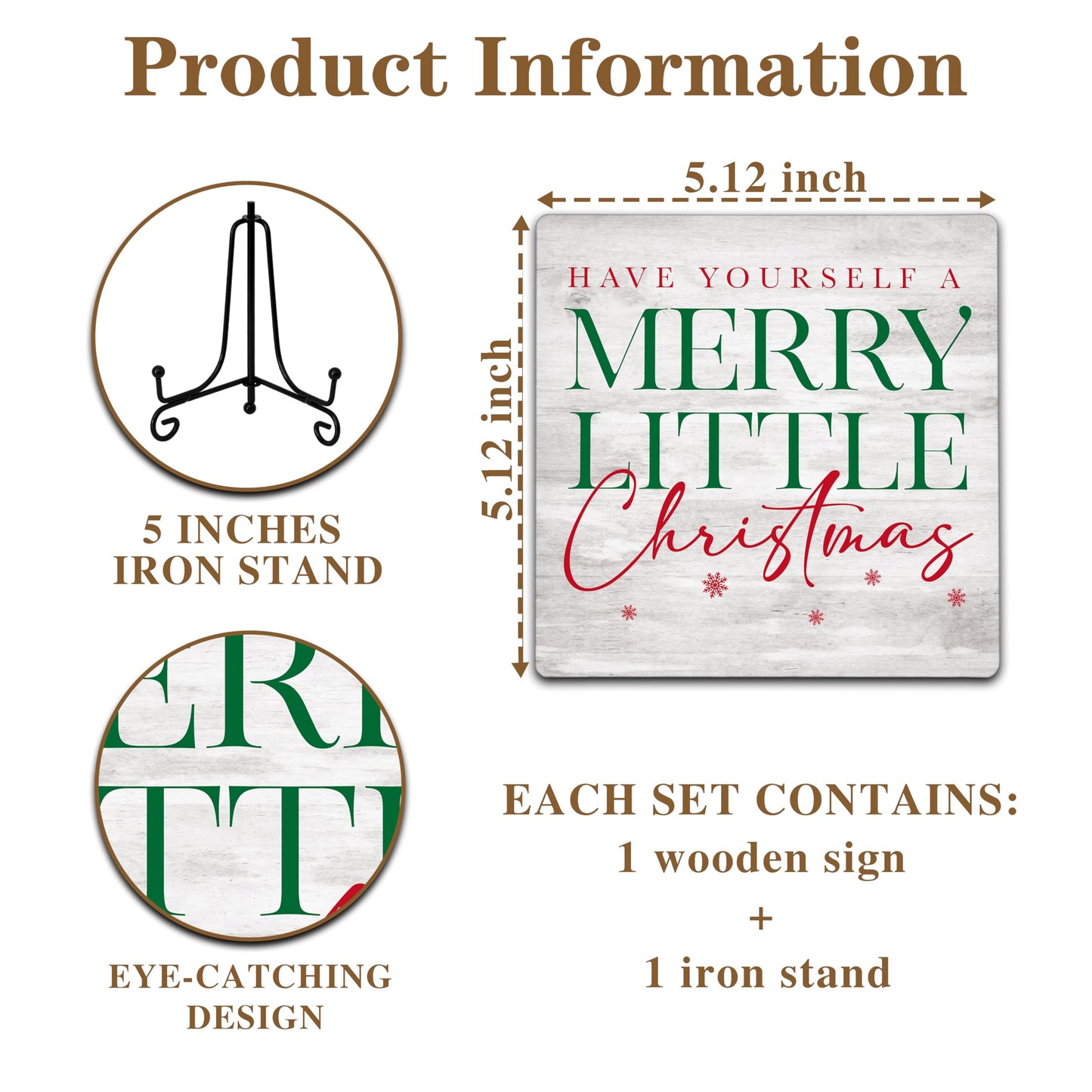 Cazhes Christmas Wooden Decor, Red & Green Merry Christmas Sign Decorations for Home Bedroom, 5x5 Inches Xmas Decor with Iron Stand, Birthday New Year Gifts -G05