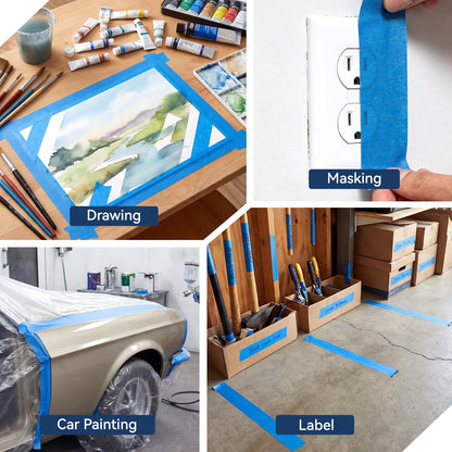 QFOUR Painters Tape 2 Inch Wide, 6 Rolls Blue Masking Tape