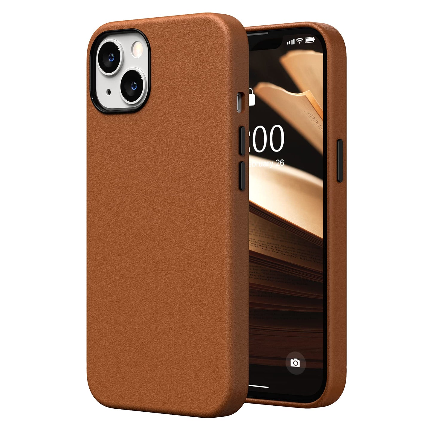SURPHY Compatible with iPhone 13 Case, Premium Faux Leather Phone Case (with Metallic Buttons & Microfiber Lining) for 13 (6.1 inch 2021), Brown