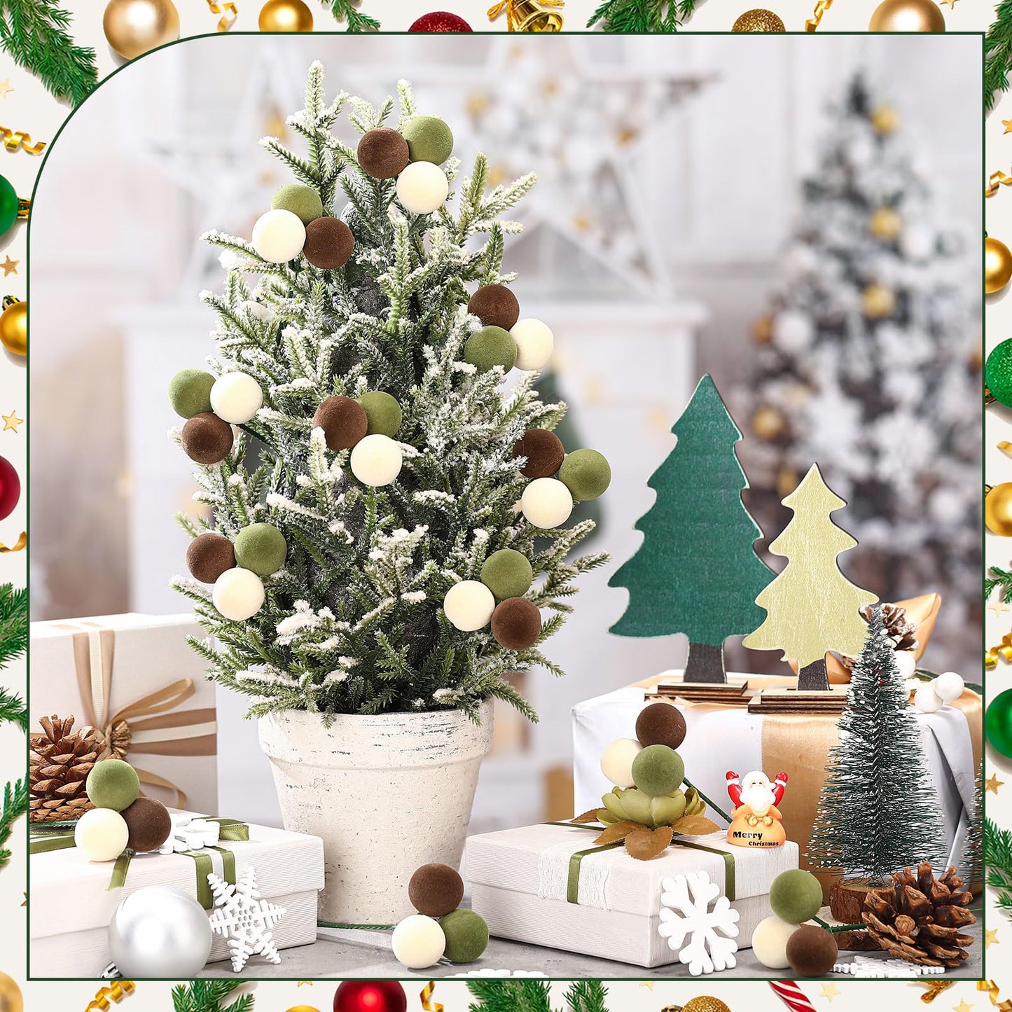Syhood 12 Set 7.9 Inch Christmas Ball Picks and Sprays Shatterproof Xmas Brown Dark Green Beige Ball Ornaments on Wired Picks for Christmas Tree Vase Wreath Stairs Garland Decoration Supplies
