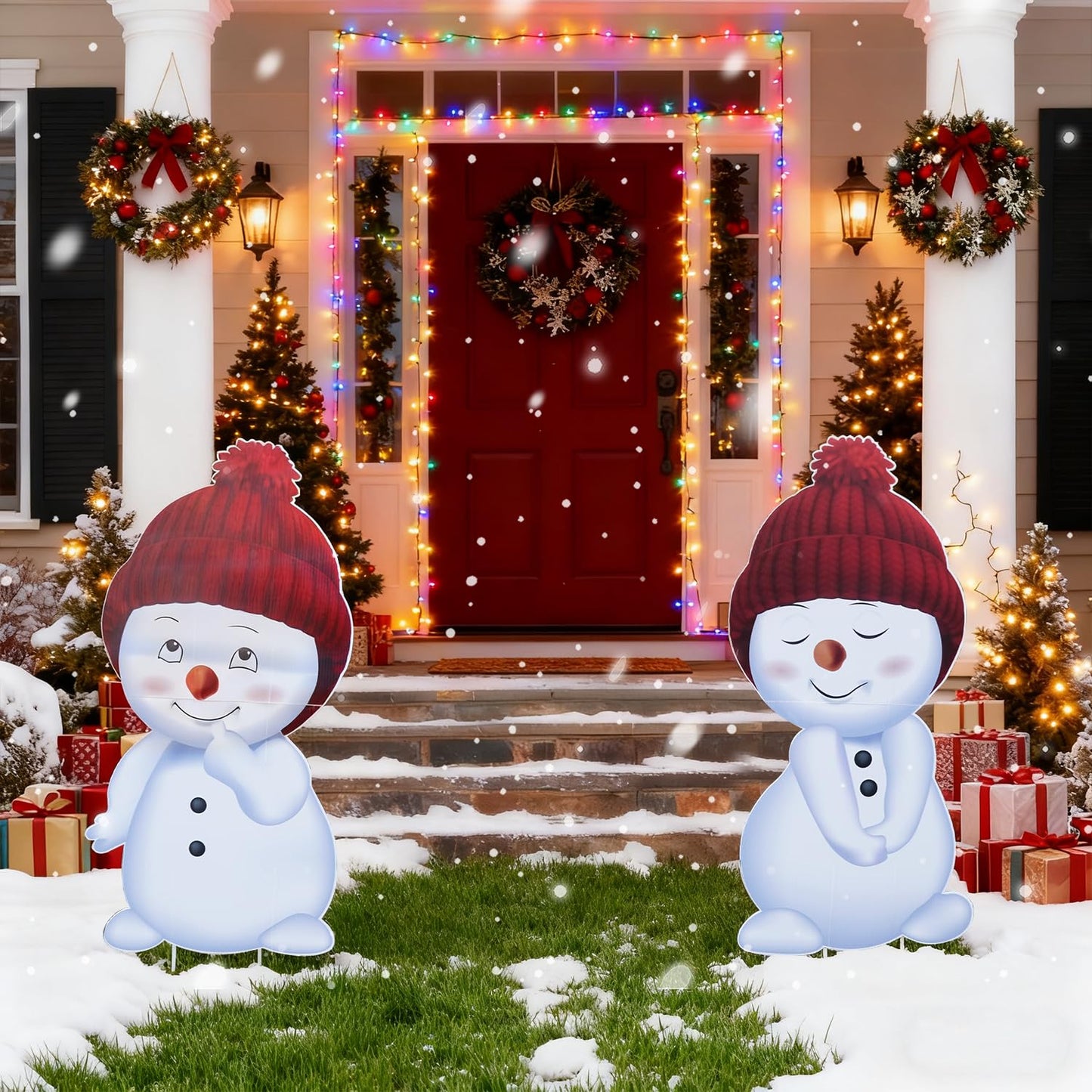 Jo.Devivre Christmas Decorations Outdoor, 2pcs Cute Snowman Yard Stakes, Large Snowman Garden Decorative Stakes for Christmas Decor, Yard Signs for Garden, Home, Lawn,Patio&Planter