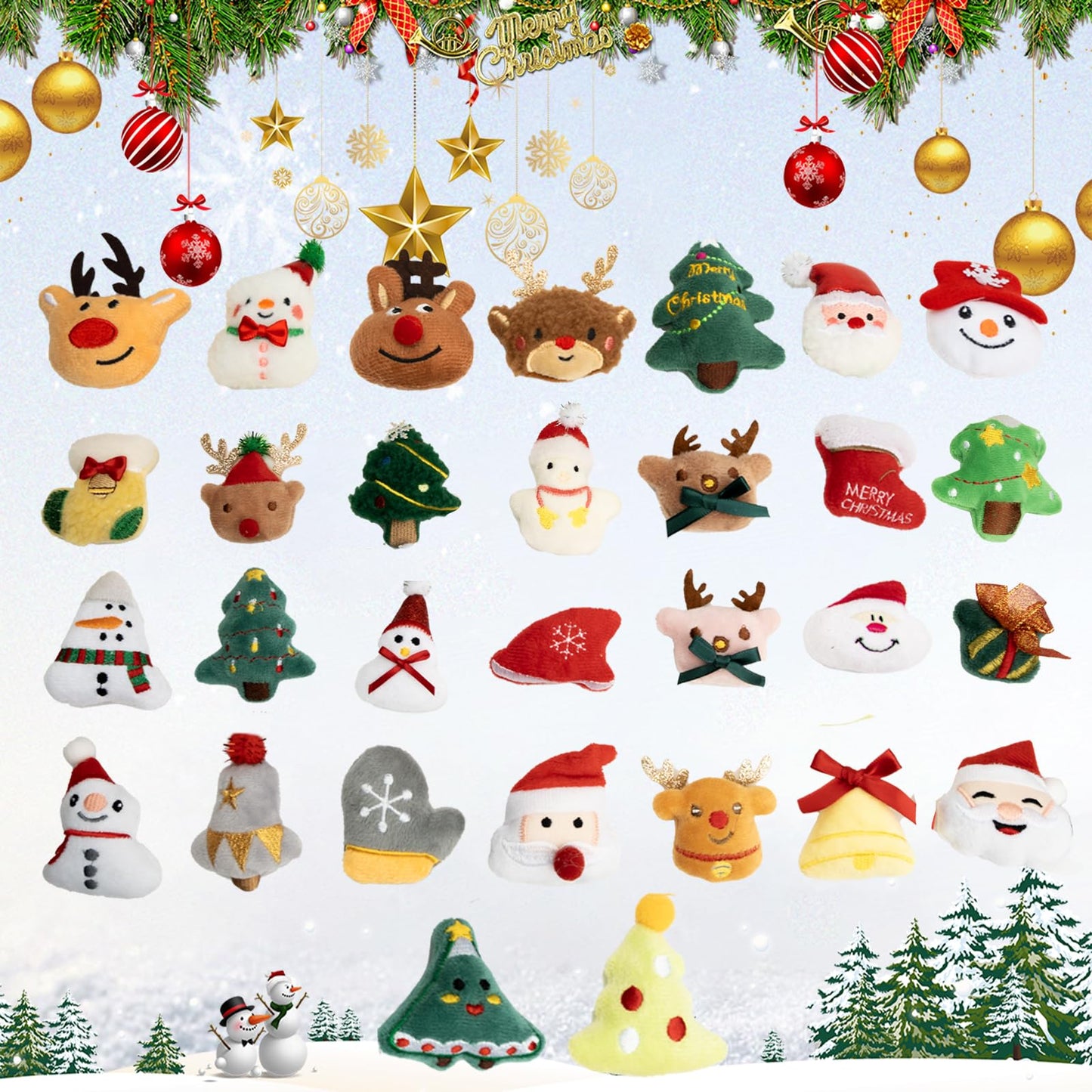Hsodnr 60 Pack Christmas mini Plush Toy，Mini Set Plush Christmas Ornaments， Angel Santa Claus Snowman Reindeer Mini Christmas Tree Ornaments，Gifts for Children