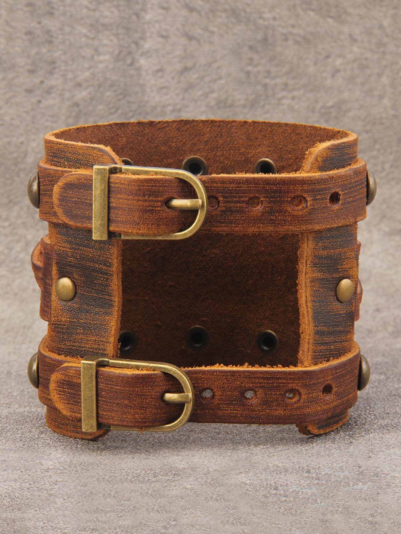 Jeilwiy Leather Cuff Bracelet for Men Multi Strap Leather Bracelet Mens Leather Wristband Brown Wrist Wrap Bracelet Wide Nordic Viking Bracelet