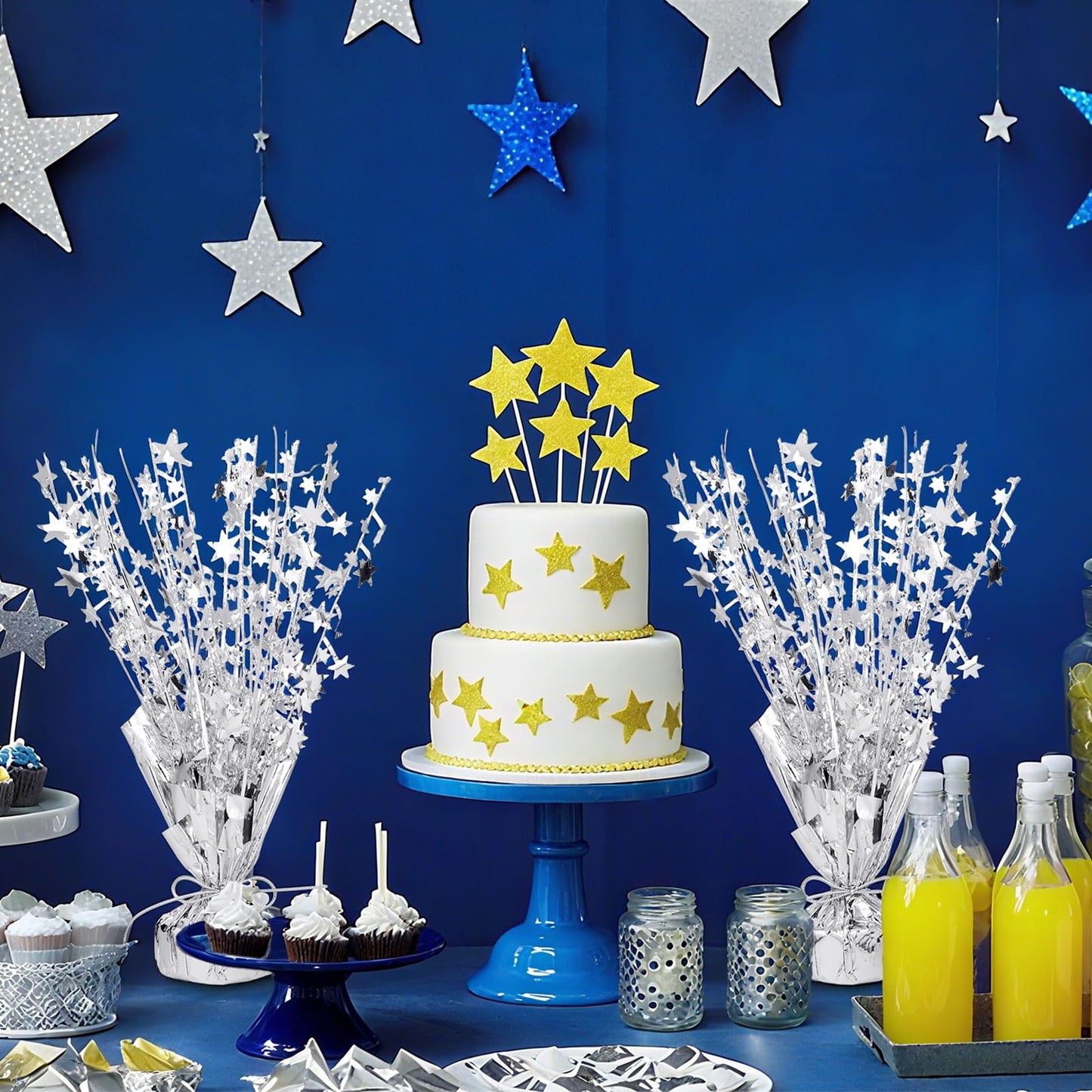 6 Pack Metallic Foil Spray Centerpiece Table Decoration Silver Star Party Centerpieces Table Decorations for Birthday Wedding Anniversary 2026 Graduation Party Decor
