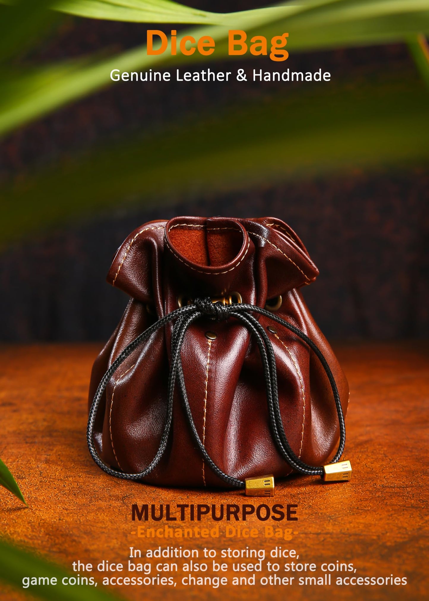 Chuleag Full-Grain Leather Dice Pouch with Built-in Rolling Tray, Magic-Themed, Large Capacity Collector's Organizer for D&D, RPGs & Dice Enthusiasts