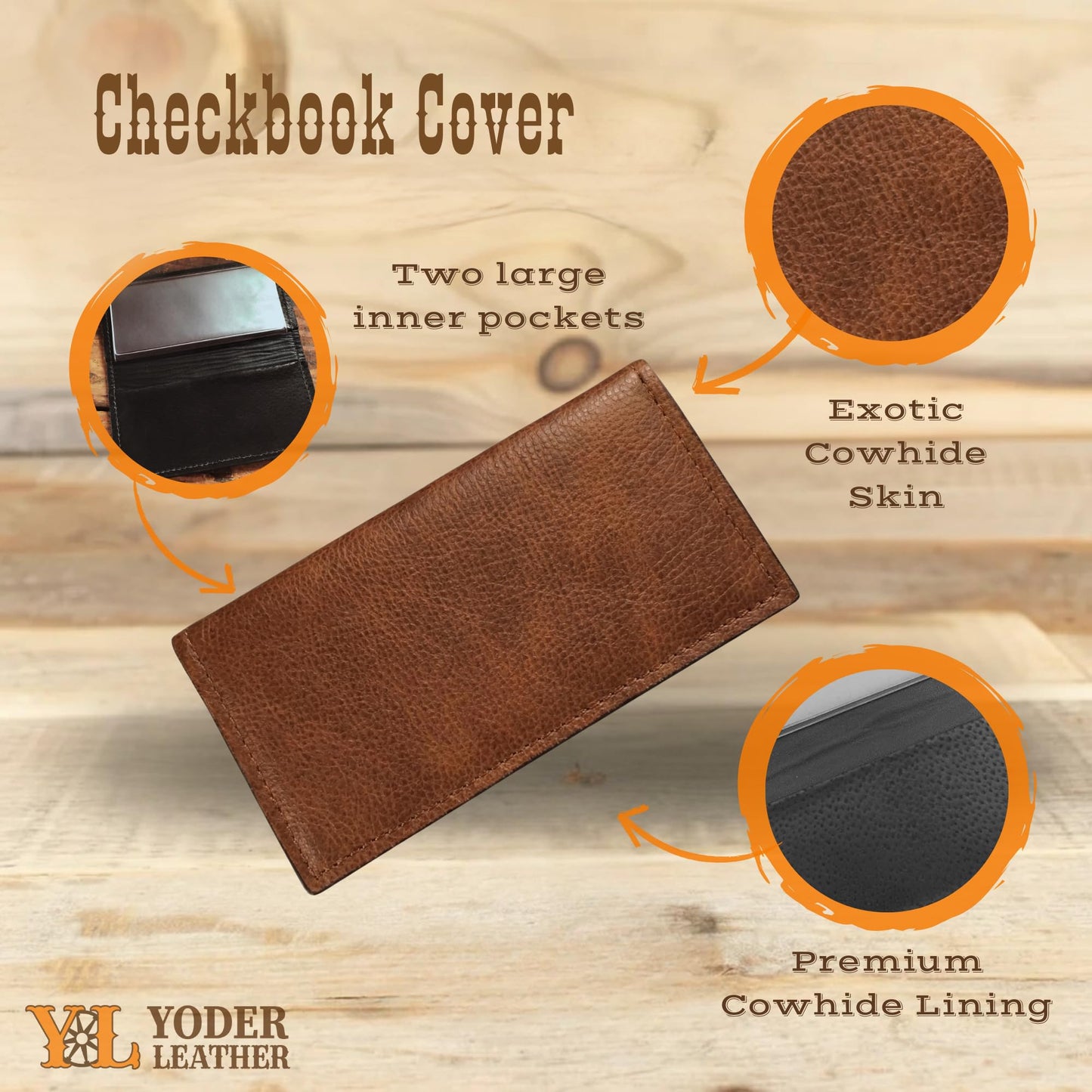 Yoder Leather Company Genuine Cowhide Leather USA Handmade Checkbook Cover (Brown)