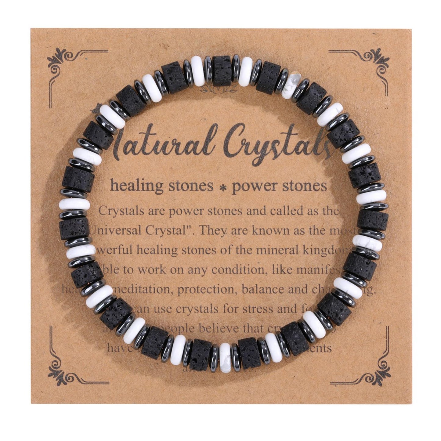 Jovivi Healing Crystal Beaded Bracelets for Men Women Natural Lava Rock Gemstone Hematite Beads Stone Stretch Bracelets Triple Protection Jewelry Gifts