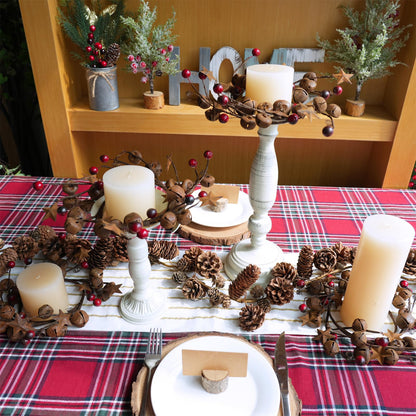 Winlyn 4 Pcs Christmas Jingle Bells Candle Rings Rusty Bells and Stars Wreaths Burgundy Berries 4.1" Center Mini Decorative Wreaths for Primitive Farmhouse Holiday Home Table Decoration Centerpiece
