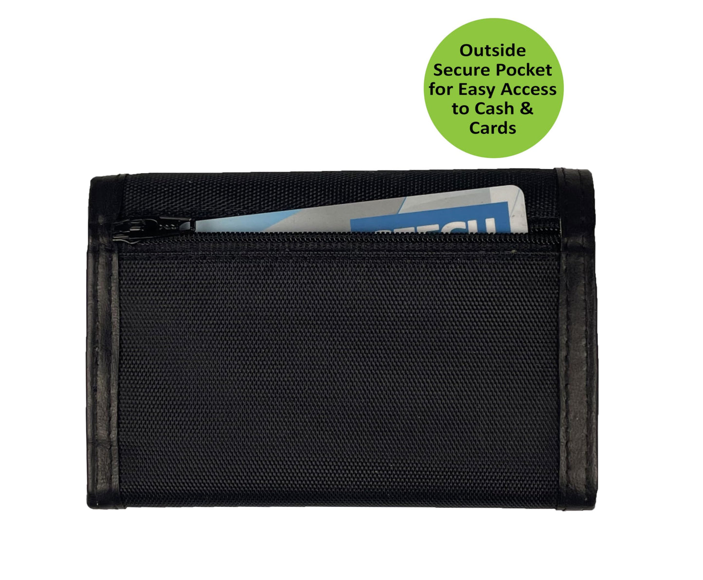 Sprocket Men's Nylon Trifold Wallet with Leather Trim and ID Window (Black)