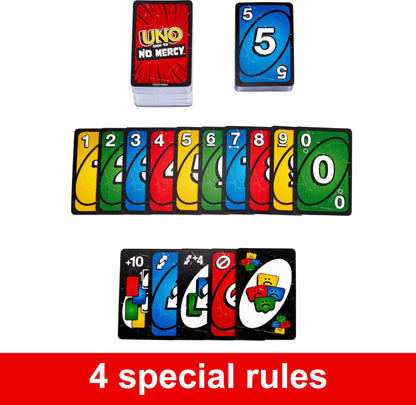 Mattel Games UNO Show ‘Em No Mercy Card Game for Kids, Adults & Family Parties & Travel with Extra Cards, Special Rules & Tougher Penalties
