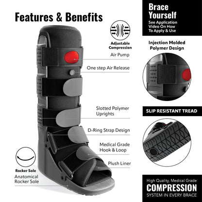 Rapid Recover Tall Walking Boot, Fracture Boot, Medical Grade Foot Brace for Fractures, Ankle Boot & Brace, Adjustable Air Pump, Sprain & Injury Recovery, Post Op Shoe for Injured Foot, Medium