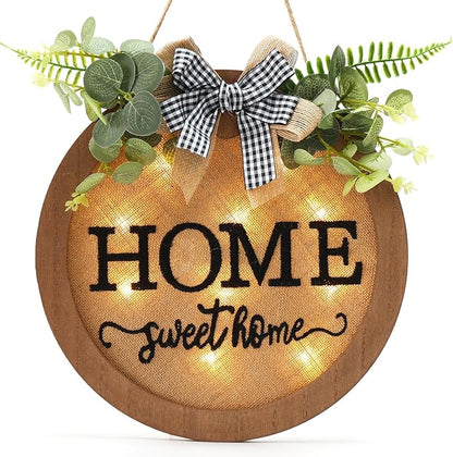 HOMCDALY Welcome Sign for Front Door, Door Wreaths for Front Door Outside, Farmhouse Welcome Wooden Door Hanger, Rustic Wall Door Sign, Seasonal Home Decorations (F-Brown)
