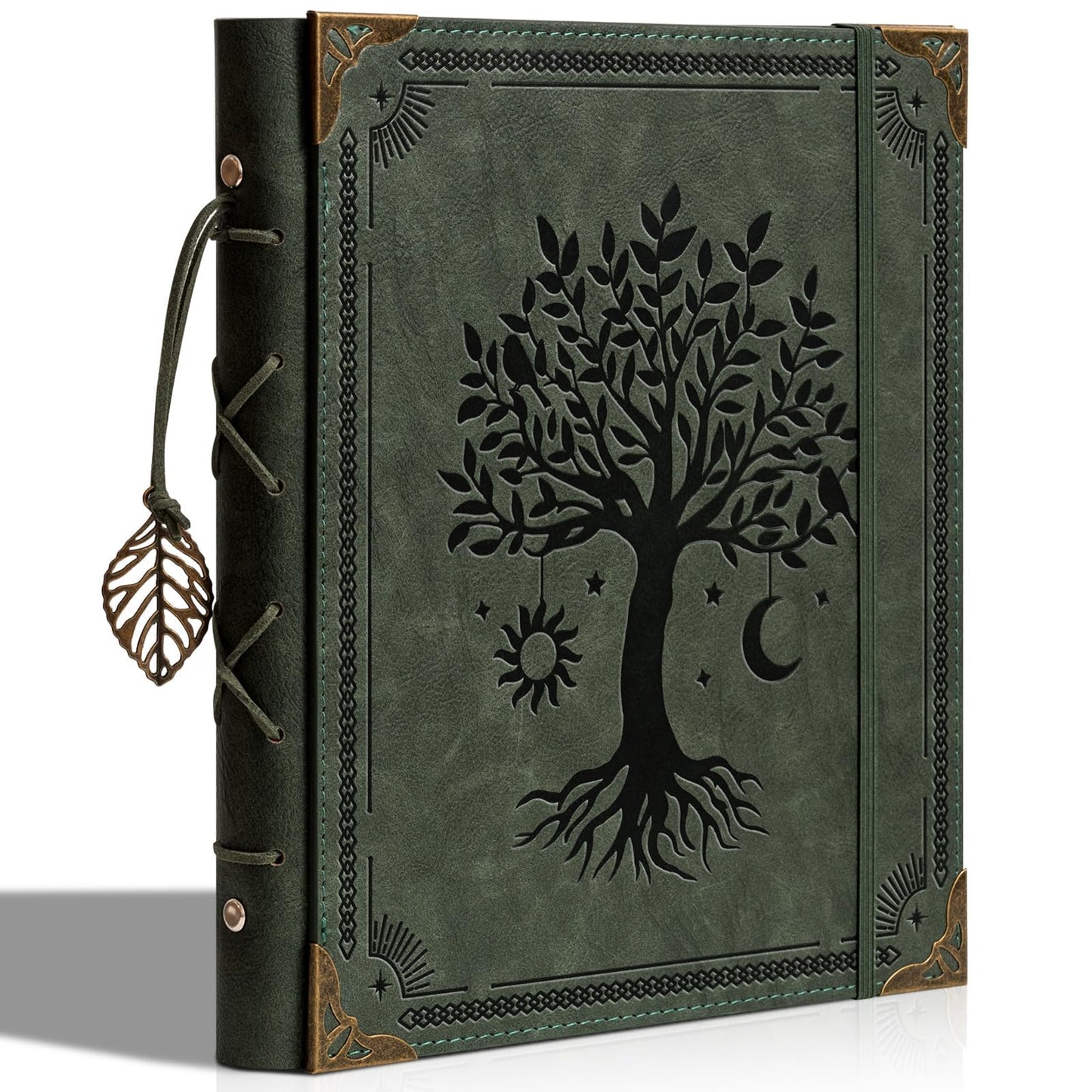 Vintage Photo Album 4x6 Leather Scrapbook Album with Writing Space 120 Photos & 30 Sheets DIY Paper Memory Albums Book for Anniversary Travel Vacation Family Tree, Green