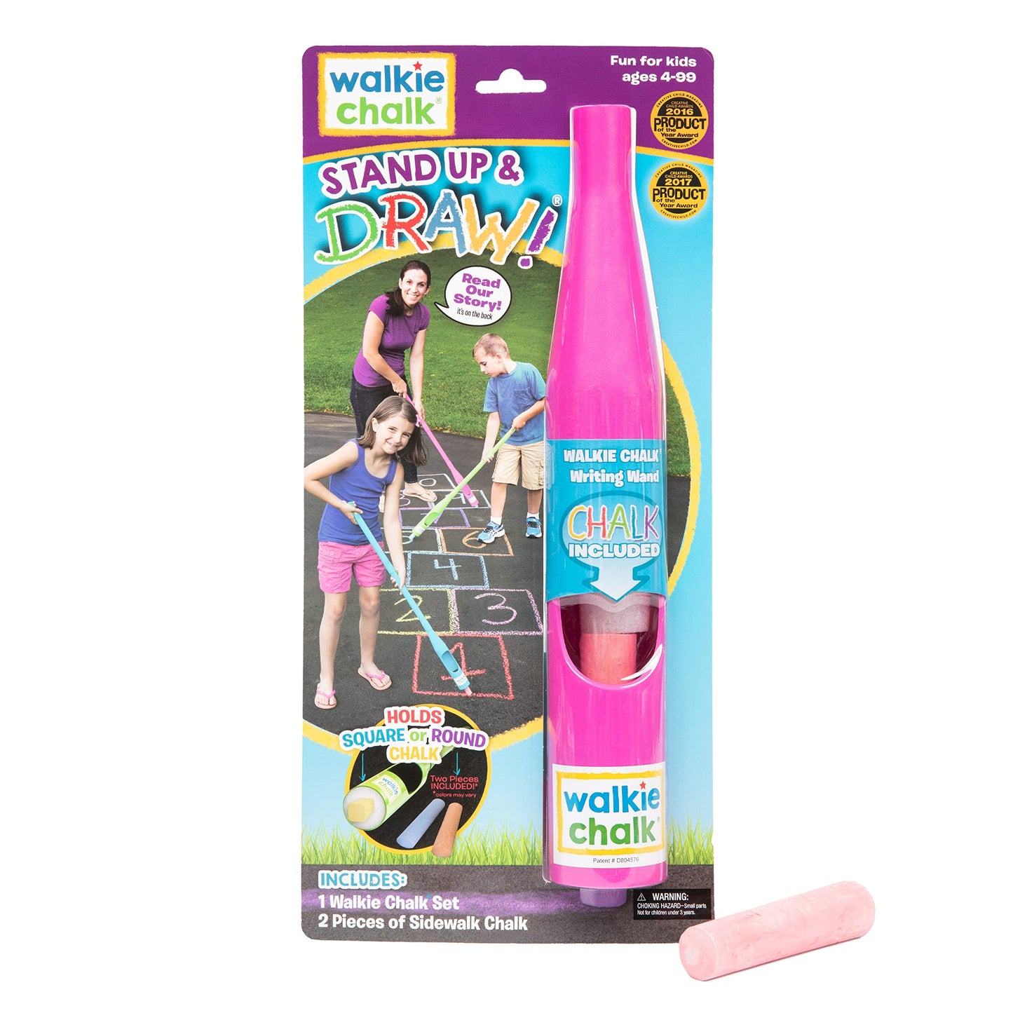 Walkie Chalk Stand-up Sidewalk Chalk Holder, (Pink), Creative Outdoor Toys for Kids and Adults Including 2x Chalks, Street Art & Playground Supplies, Accessible Fun for Everyone