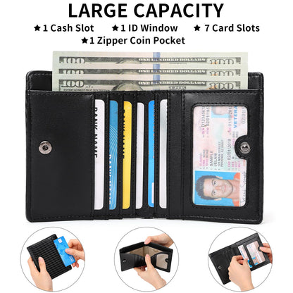 GAEKEAO Mens Wallet Slim Bifold RFID Blocking Thin Credit Card Holder Genuine Leather Minimalist Front Pocket Wallets for Men with Zipper Coin Pocket