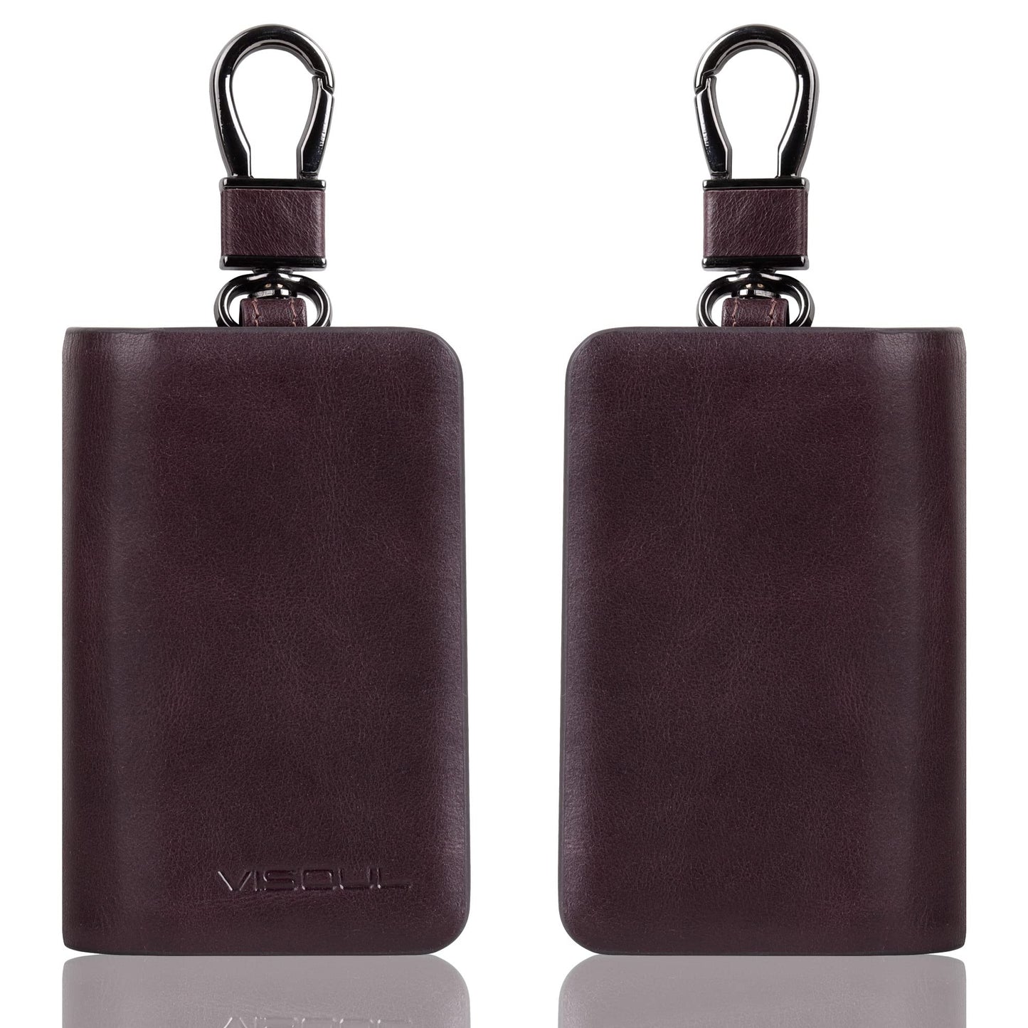 VISOUL Car Key Case Holder Double Zipper, Leather Car Smart Key Fob Case with Keychain for Men and Women-Coffee