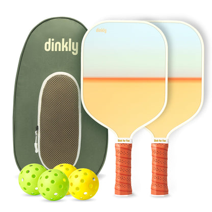 Dinkly Pickleball Paddles Set of 2 - USAPA Approved Graphite/Fiberglass Pickleball Racket, 2 Pickleball Rackets, 4 Balls and 1 Portable Carry Bag, Pickle Ball Set for Men Women, Yellow Sunset