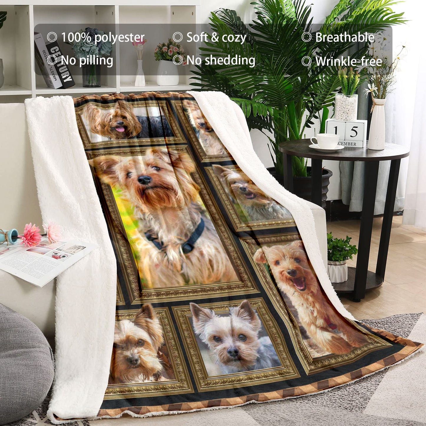 Yorkshire Terrier Blanket for Dog Lover, Fleece Throw Blanket for Couch Super Soft Cozy Bed Blanket Lightweight Plush Fuzzy Blankets and Throws for Sofa, 50 x 60 Inch