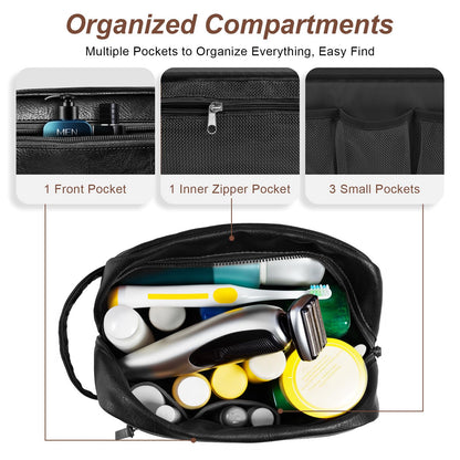Ezday Travel Toiletry Bag for Men and Women, Travel Shaving Dopp Kit Water-resistant Bathroom Toiletries Organizer PU Leather Cosmetic Bags (Black)
