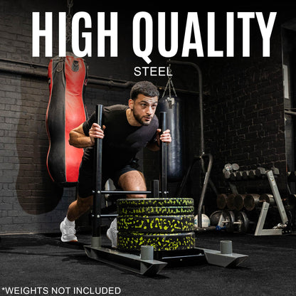 QUICKPLAY Weighted Push/Pull Sled - Heavy Duty Steel Strength & Conditioning Sled - Build Explosive Power, Speed & Agility - Folding, Compact Design - for 50mm Olympic Plates (Full Sled)