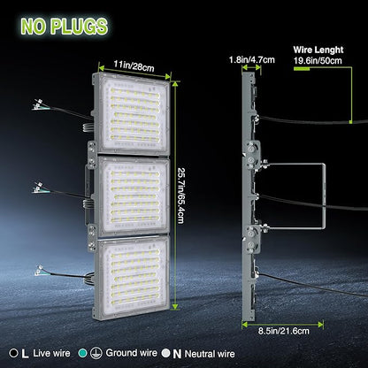 STASUN 2Pack 600W LED Flood Light, Mini Series Stadium Light, 60000LM 6000K Daylight White IP66 Waterproof 3 Adjustable Panels Outdoor Sports Lighting for Basketball Court, Parking Lot,Baseball Field