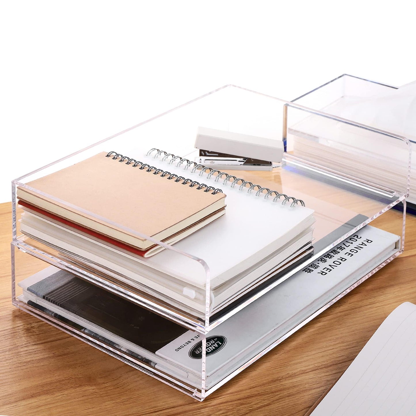 Paper Tray Organizer Clear Acrylic Desk Organizers and AccessoriesOffice Supplies Organization Stackable File Holder-Art Storage for School Classroom Workspace Letter Tray-2 Pack/2 Tier…