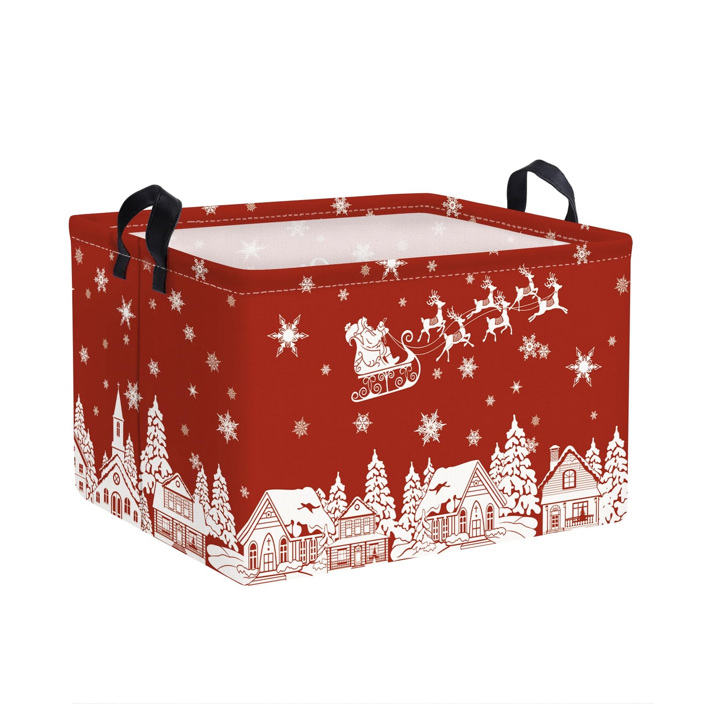 Clastyle Christmas Santa Elk Storage Basket Winter Snow House Snowflake Shelf Basket Christmas Tree Red Holiday Gift Basket Empty Collapsible Rectangle Clothes Book Toy Storage Cube