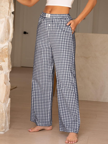 ANRABESS Womens Striped Gingham Pants 2025 Pajama Lounge Boxer Pants Cute Comfy PJ Bottoms with Pockets Y2K Plaid Outfits