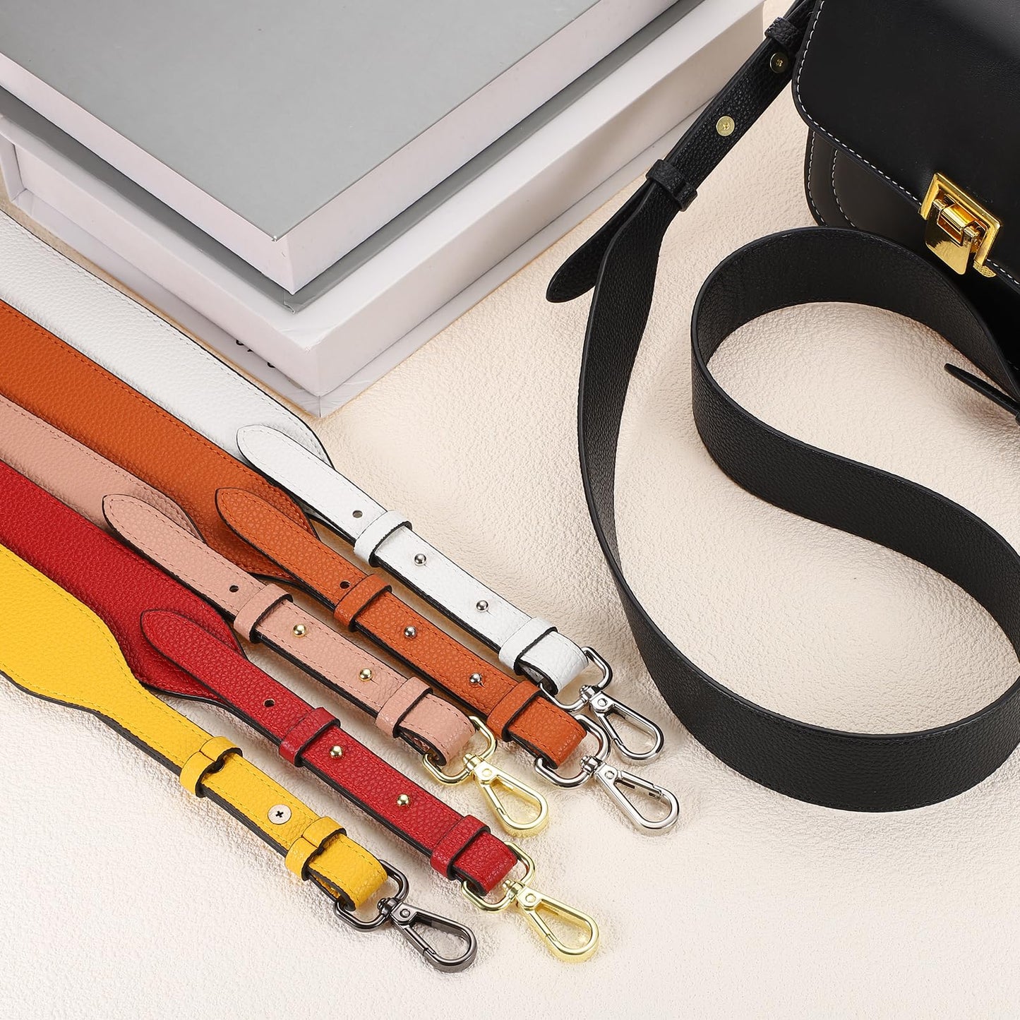 uxcell PU Leather Bag Strap, 41.7"-45.3" Adjustable Crossbody Replacement Straps 1.5" Width for Cross Body Bag, Shoulder Bag (Black, Silver Clasp)